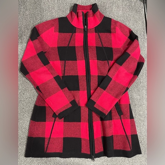 Adrienne Vittadini Buffalo Plaid Zip Up Sweater Size M - Picture 1 of 6